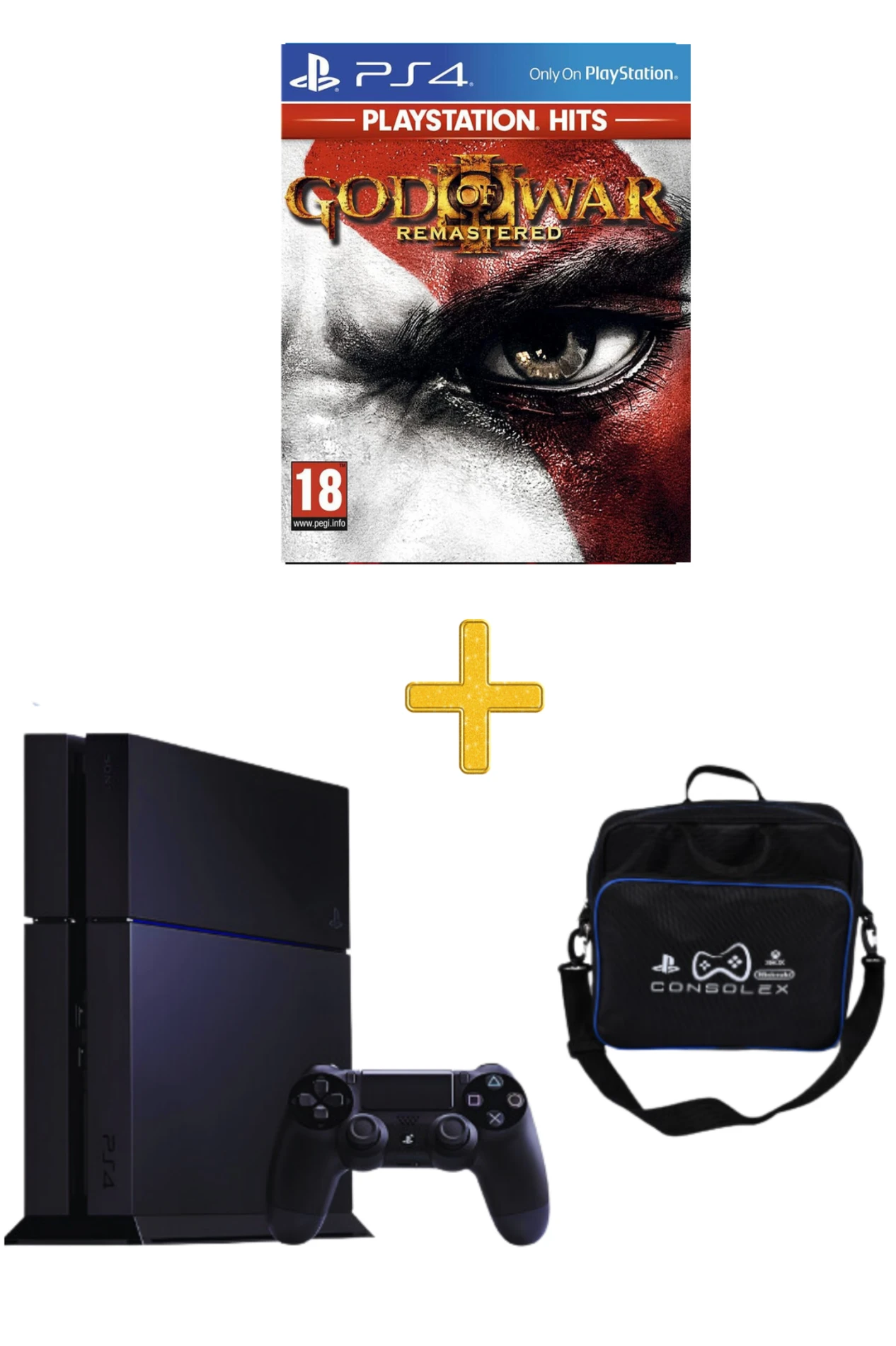 Sony Playstation 4 Standart - 500 GB + yenilenmiş + Tek Kol + Consolex Çanta +  God Of War 3