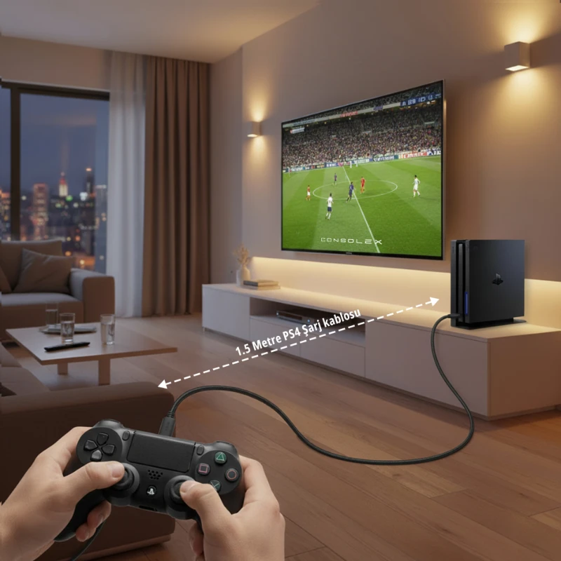 Consolex Dualshock 4 Playstation 4 Ps4 Uyumlu 1.5 metre Şarj Kablosu
