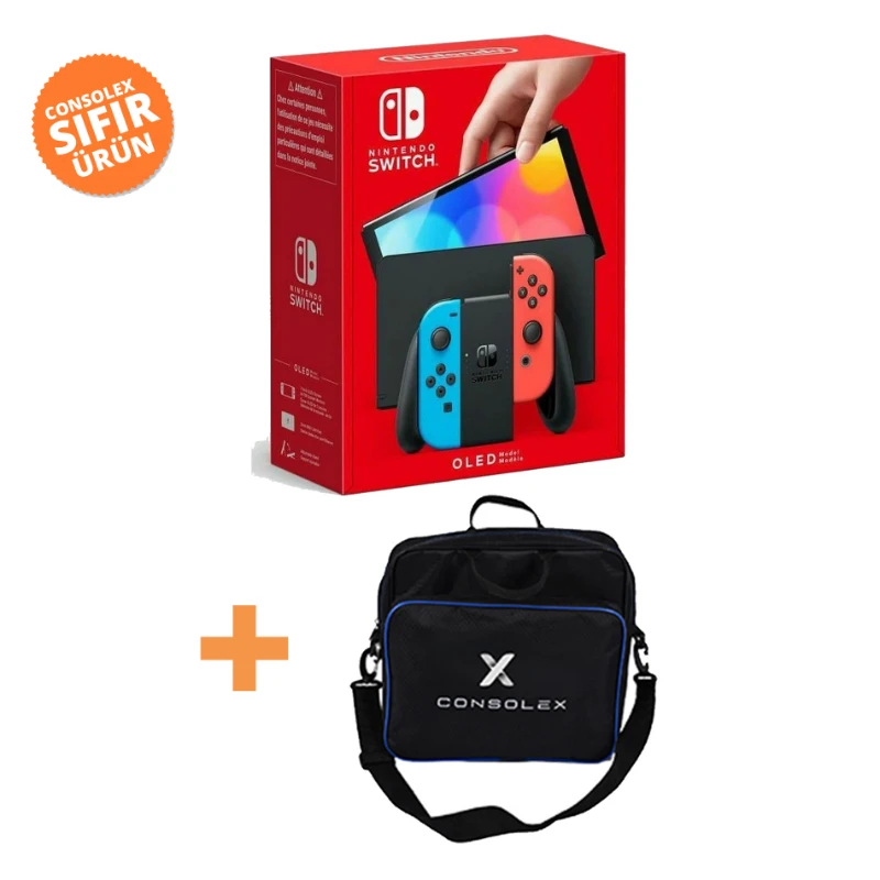 N Switch OLED Kırmızı Mavi Oyun Konsolu ConsoleX Taşıma Çantası Hediyeli