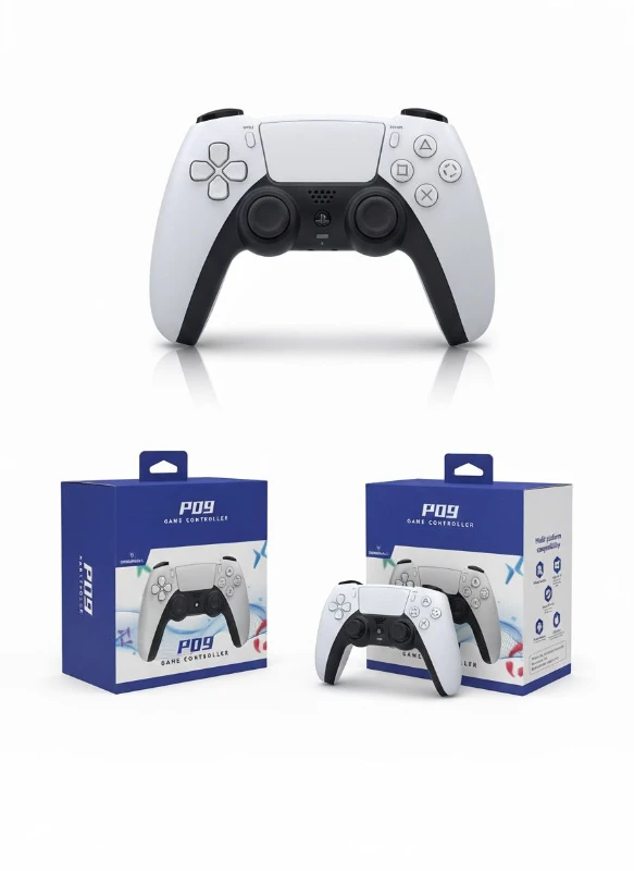 P09 Bluetooth Kablosuz Beyaz Controller – PS4, Android, iOS, PC Uyumlu Oyun Kolu + Şarj Kablosu