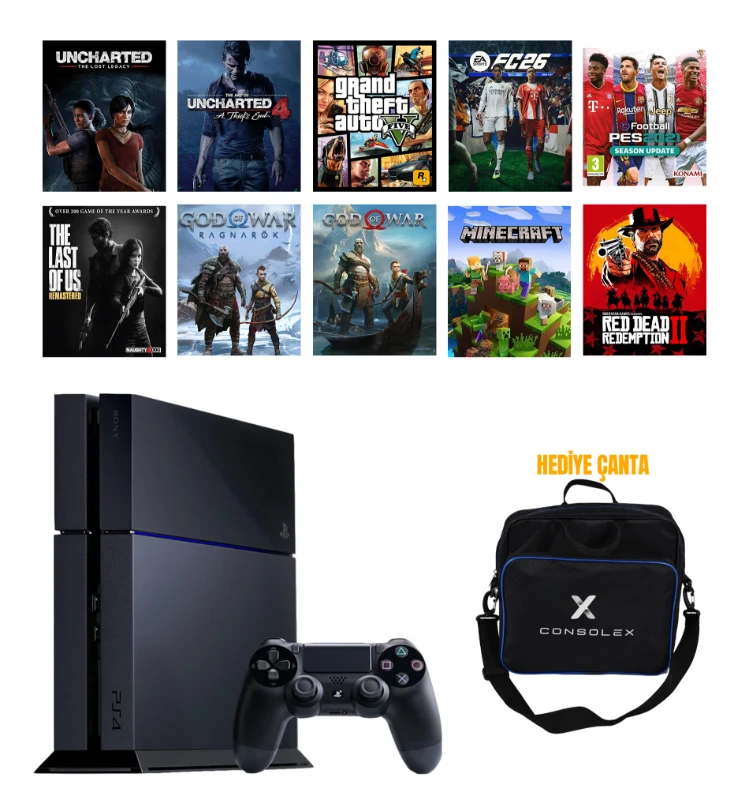 Sony PS4 Standart 1TB (Yenilenmiş) + Tek Kol + ConsoleX Çanta + 12.02v Yazılım