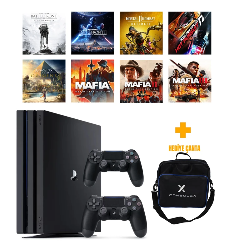 Sony PlayStation 4 Pro 1TB + 8 Dijital Oyun + Çift Kol + ConsoleX Çanta (Yenilenmiş)