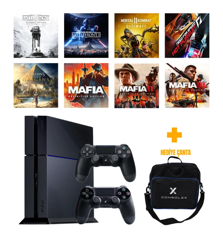 Sony PlayStation 4 Standart 500GB + 8 Dijital Oyun + Çift Kol + ConsoleX Çanta (Yenilenmiş)
