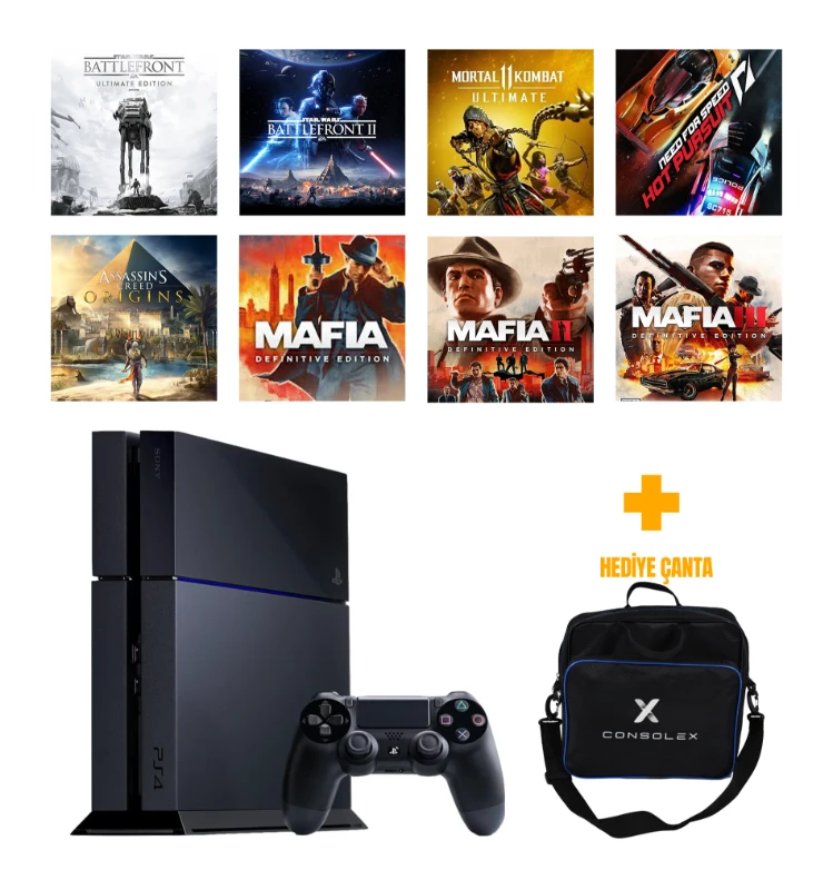 Sony PlayStation 4 Standart 500GB + 8 Dijital Oyun + Tek Kol + ConsoleX Çanta (Yenilenmiş)
