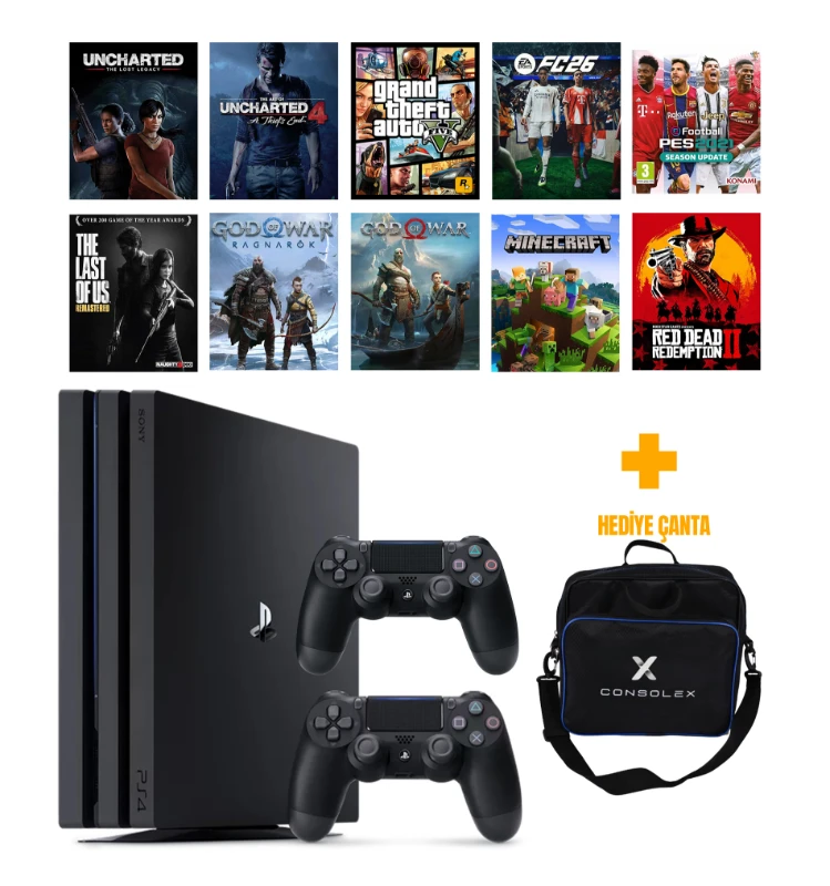 Sony PS4 Pro 1TB 12.02v + 19 Dijital Oyun + Çift Kol + ConsoleX Çanta (Yenilenmiş)