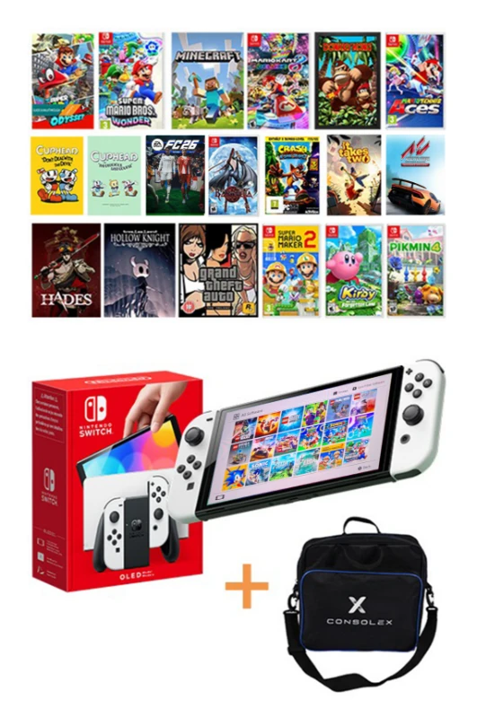 Nintendo Switch OLED (Beyaz) – 18 Oyunlu Model + ConsoleX Taşıma Çantası