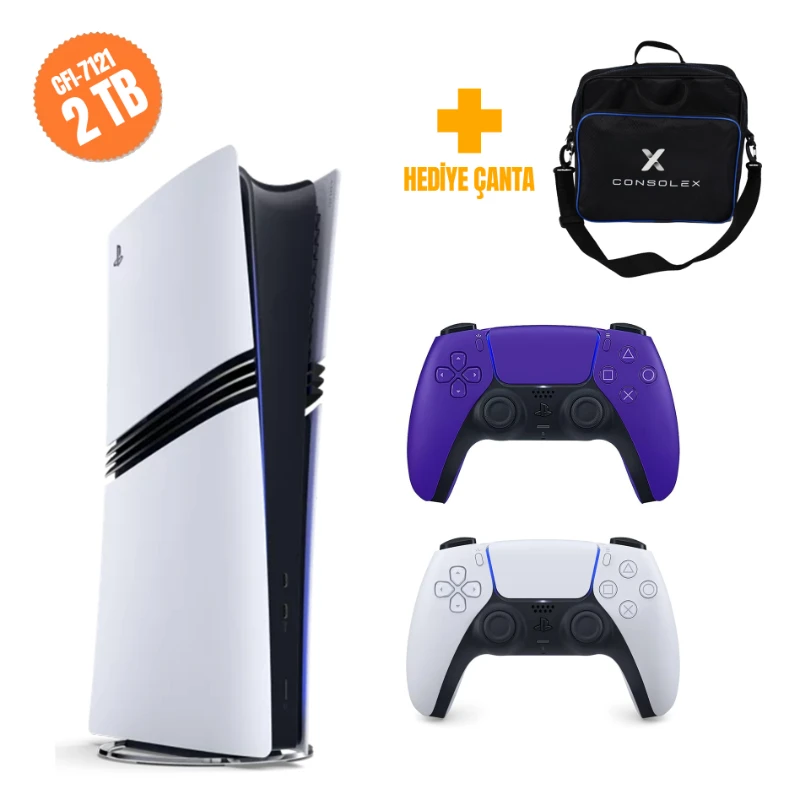 Sony PlayStation 5 Pro 2TB CFI7121 Avrupa Çift Kol Mor ConsoleX Çantalı
