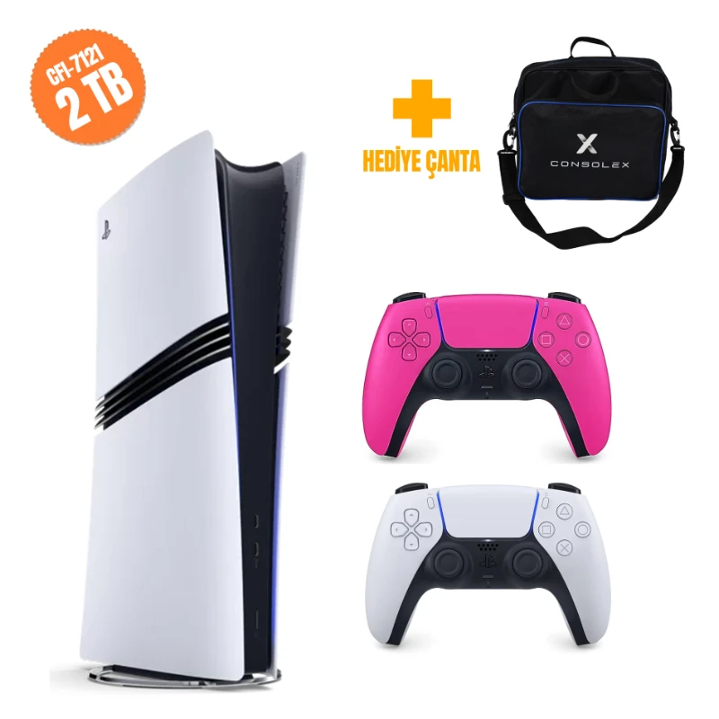 Sony PlayStation 5 Pro 2TB CFI7121 Avrupa Çift Kol Pembe ConsoleX Çantalı