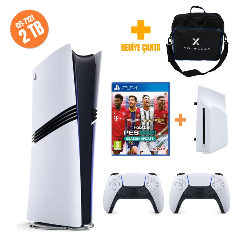 Sony PlayStation 5 Pro 2TB CFI7121 Avrupa Disk Sürücü Çift Kol PES2021 ConsoleX Çantalı