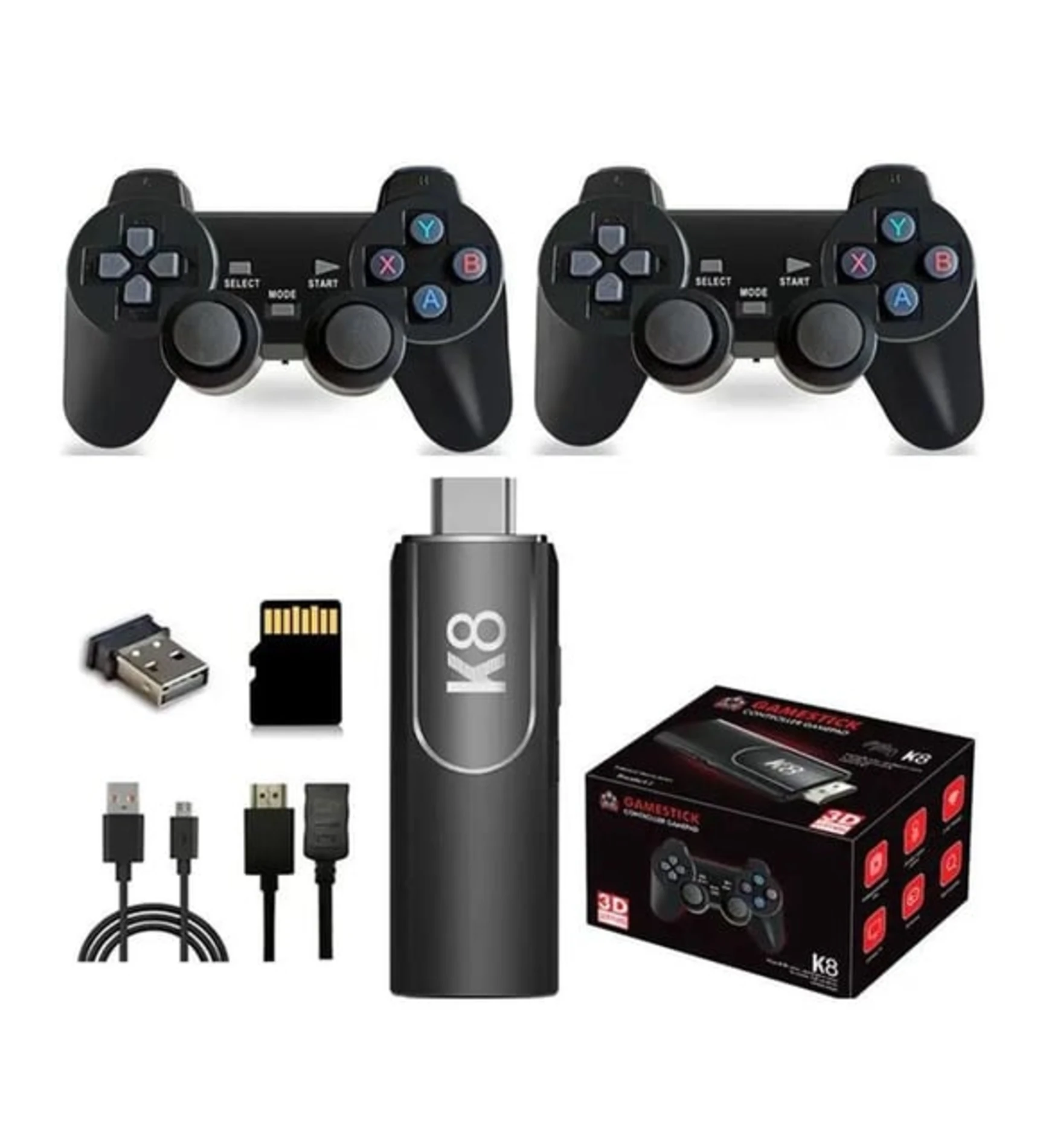 DOREKA K8 GameStick – 64GB Mini Retro Oyun Konsolu | 4K HDMI | 10.000+ Oyun | Kablosuz 2 Kol
