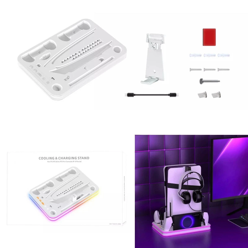  PS5 Pro / PS5 Slim / PS5 Konsol Uyumlu RGB Soğutucu ve Şarj İstasyonu