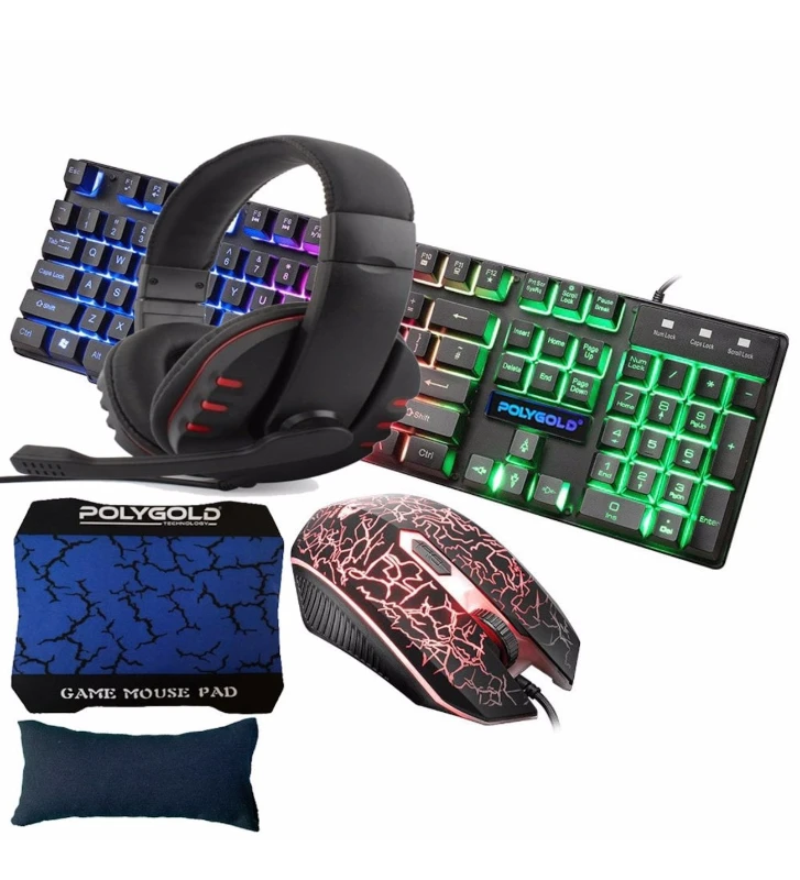 Polygold PG-8050 4'ü 1 Arada Oyuncu Seti – Klavye + Mouse + Kulaklık + Mousepad