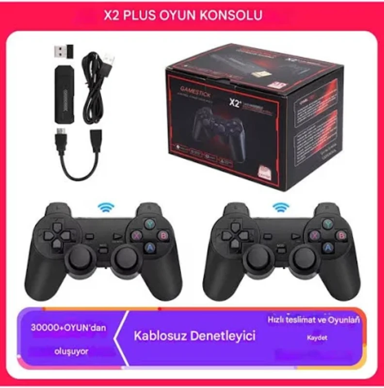 GameStick X2 Plus – 4K HD Retro Oyun Konsolu – 20.000+ Klasik Oyun – 2 Kablosuz Gamepad