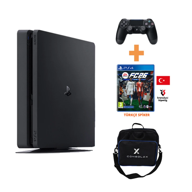 Sony PlayStation 4 Slim 500GB + FC 26 Disk Oyun + 1 Adet V2 Kol + ConsoleX Çanta – PS4 (Yenilenmiş)