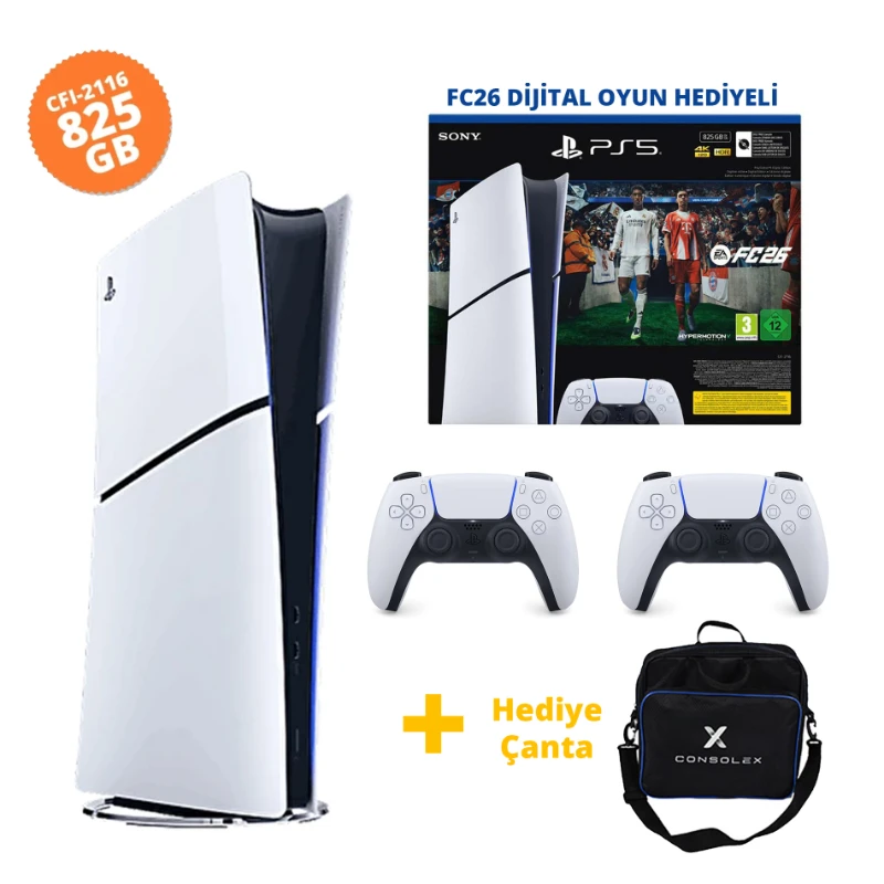 Sony PS5 Slim Dijital 825GB CFI-2116 + FC26 + Çift Kol + ConsoleX Çanta