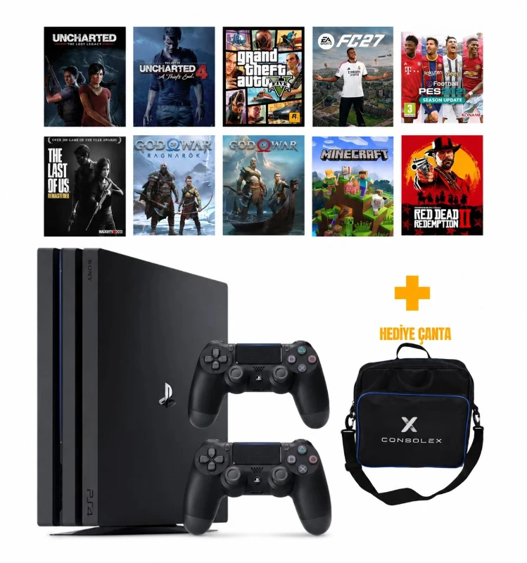 Sony PS4 Pro 1TB 12.02v + 19 Dijital Oyun + Çift Kol + ConsoleX Çanta (Yenilenmiş)