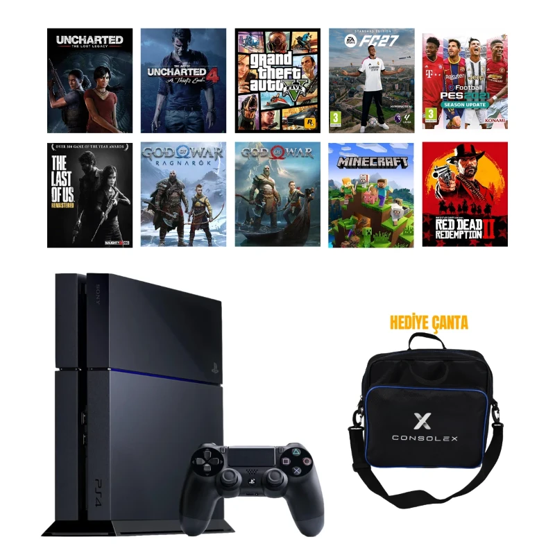 Sony PS4 Standart 1TB (Yenilenmiş) + Tek Kol + ConsoleX Çanta + Yazılımlı