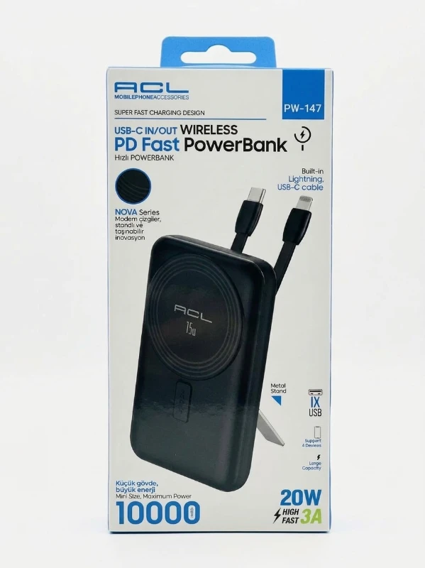 ACL PW-147 10000 mAh 20W Wireless / Kablosuz Hızlı Şarj Powerbank