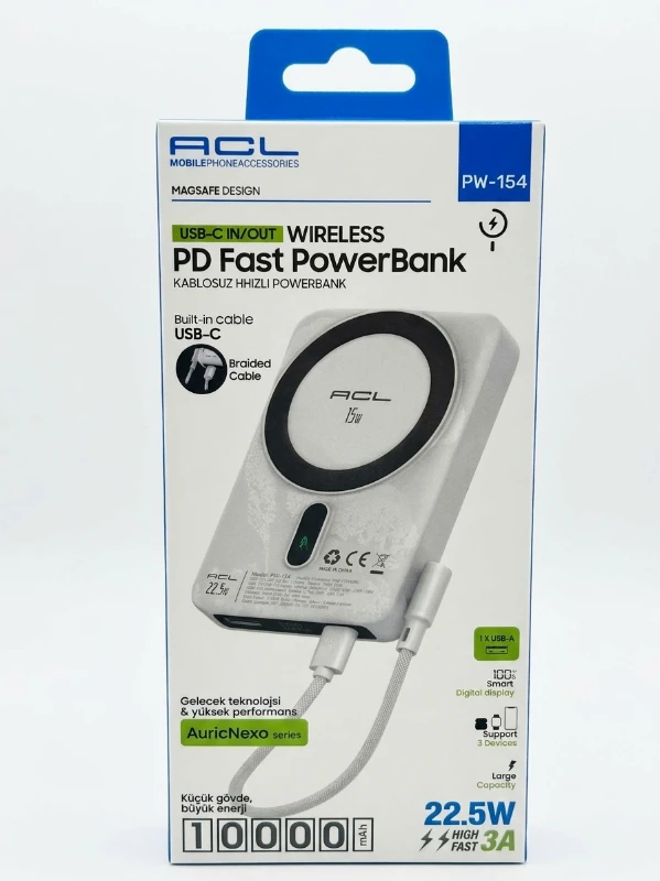 ACL PW-154 10000 mAh 22.5W Magsafe Wireless / Kablosuz Hızlı Şarj Powerbank