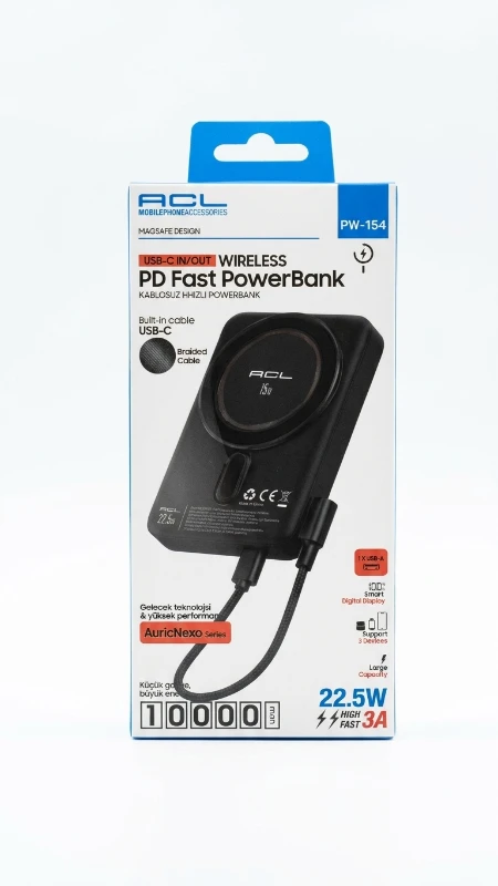 ACL PW-154 10000 mAh 22.5W Magsafe Wireless / Kablosuz Hızlı Şarj Powerbank