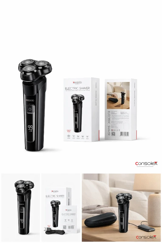 Yesido Elektrikli Tıraş Makinesi 3 Başlıklı Şarjlı LED Göstergeli Siyah
