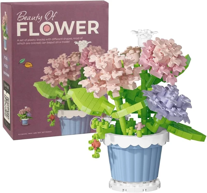 Ortanca Çiçeği Mikro Blok Saksı Yapı Seti Dekoratif Flower Koleksiyonu